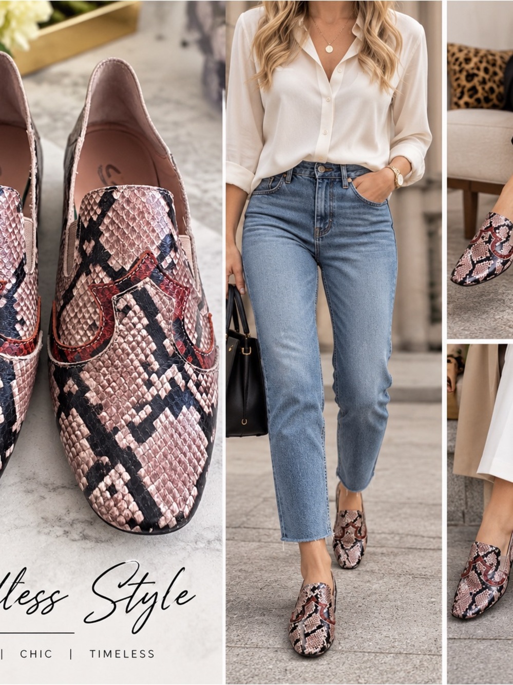 Snake-Print Slip-On Loafers - Sz 7